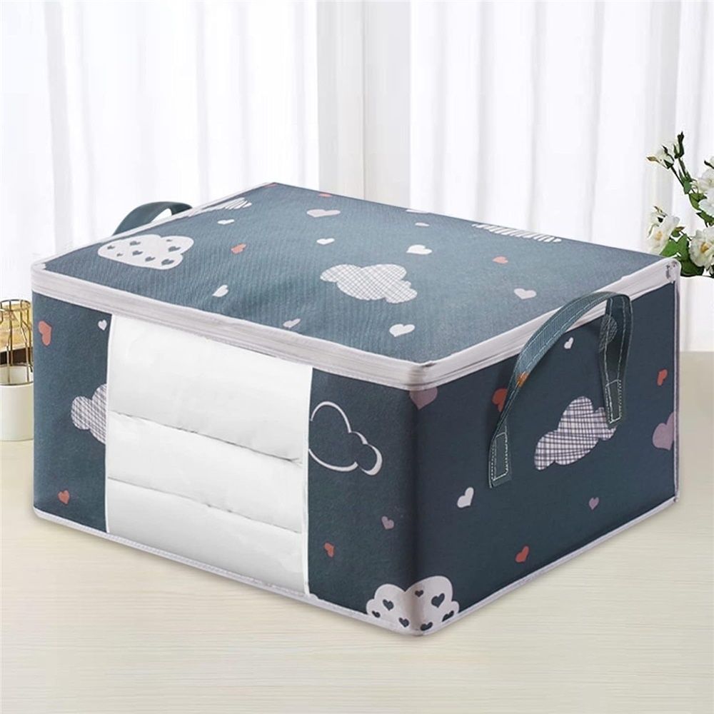 3 Pcs Foldable Storage Bag Organizer with Reinforced Handle,Clear Window,Zipper Closure,Moving Bags and Storage Containers for Bedding,Comforters,Clothing,Navy Blue.（only bags）