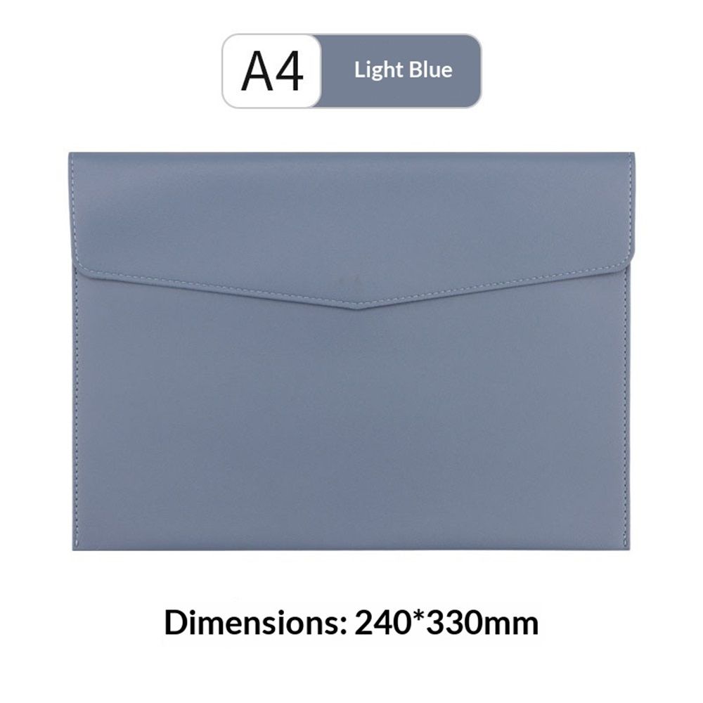 Expanding A4 Document File PU Leather Envelope Case Holder-Large Size Pockets for Paper Bills Stationery Tablet and PC, Work Study Traveling (Light Blue)