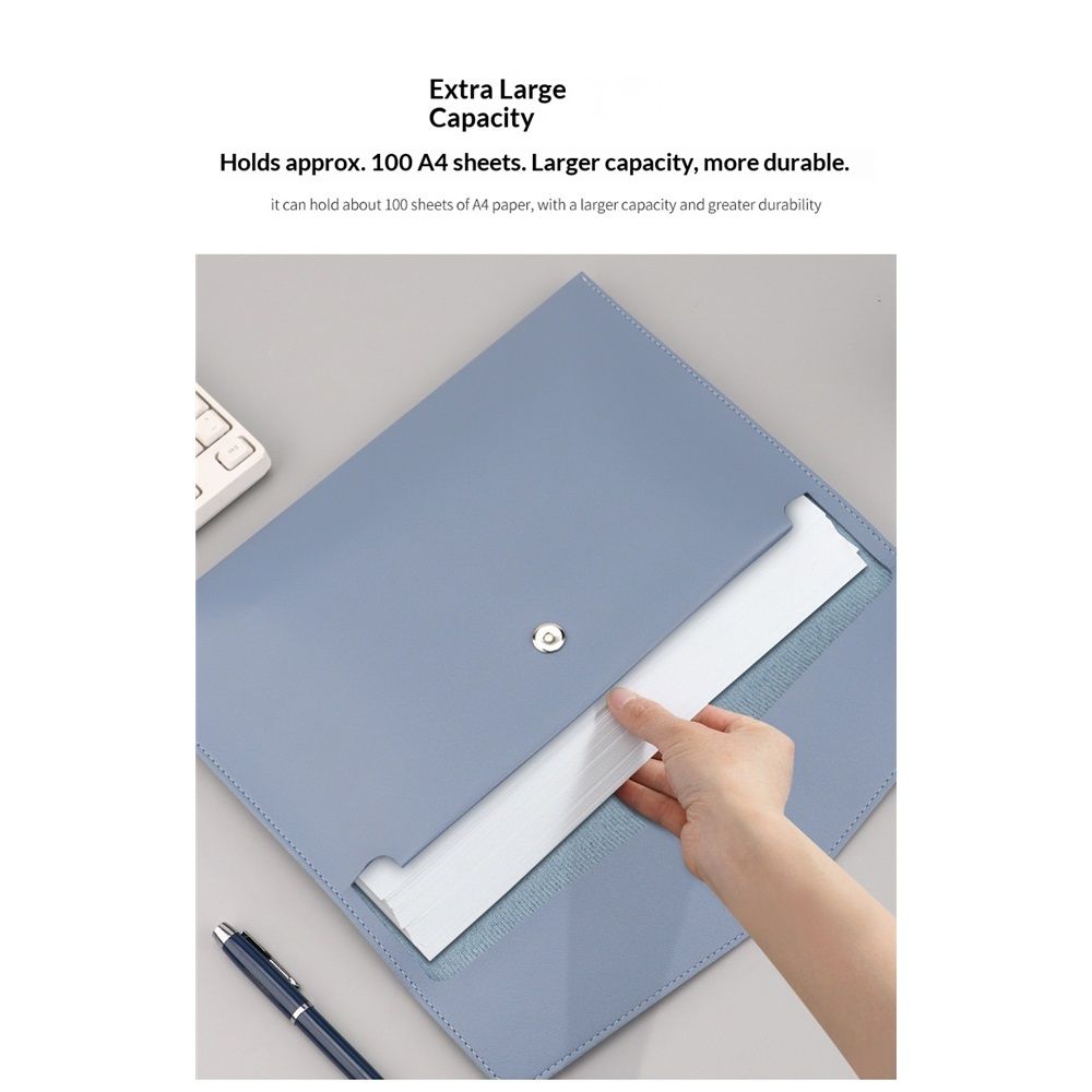 Expanding A4 Document File PU Leather Envelope Case Holder-Large Size Pockets for Paper Bills Stationery Tablet and PC, Work Study Traveling (Light Blue)