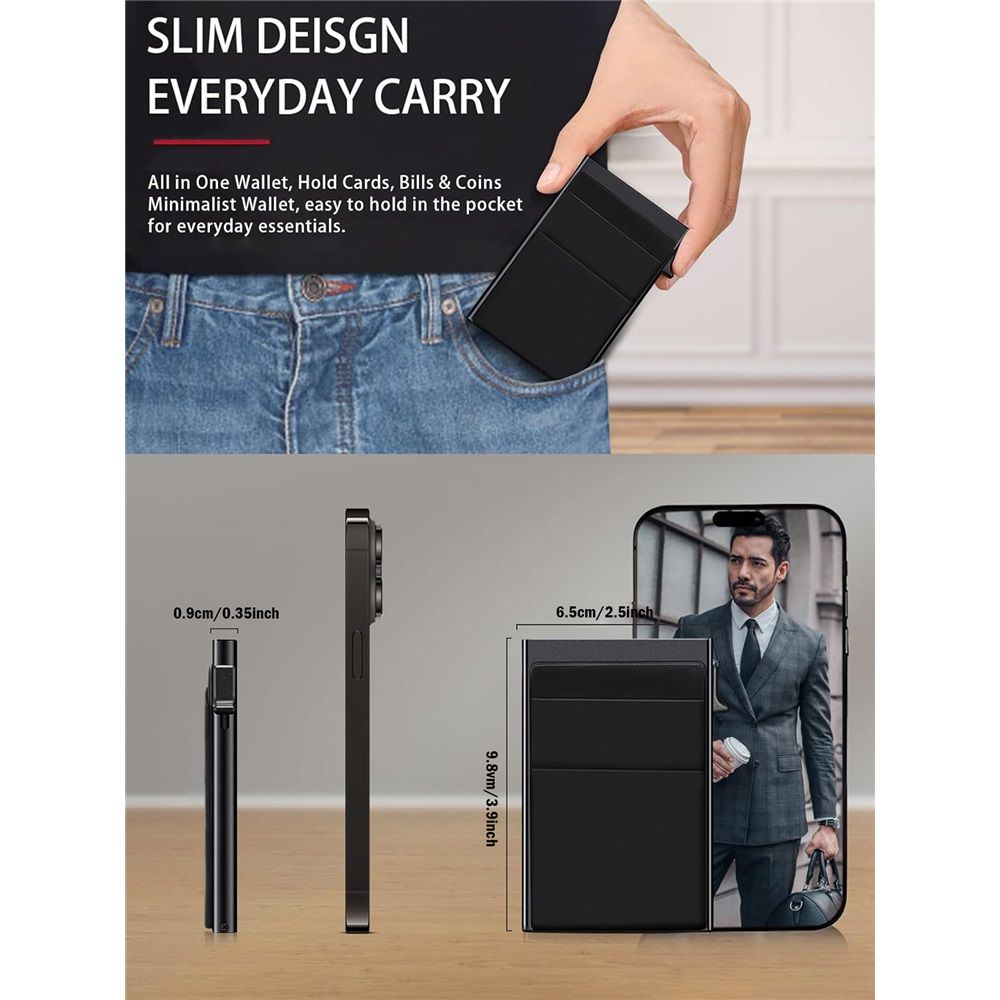 Small Slim Wallet aluminum alloy Business Card Holder for Men, Pop Up Minimalist Card Credit Wallet, RFID Blocking - Black（only one wallet）