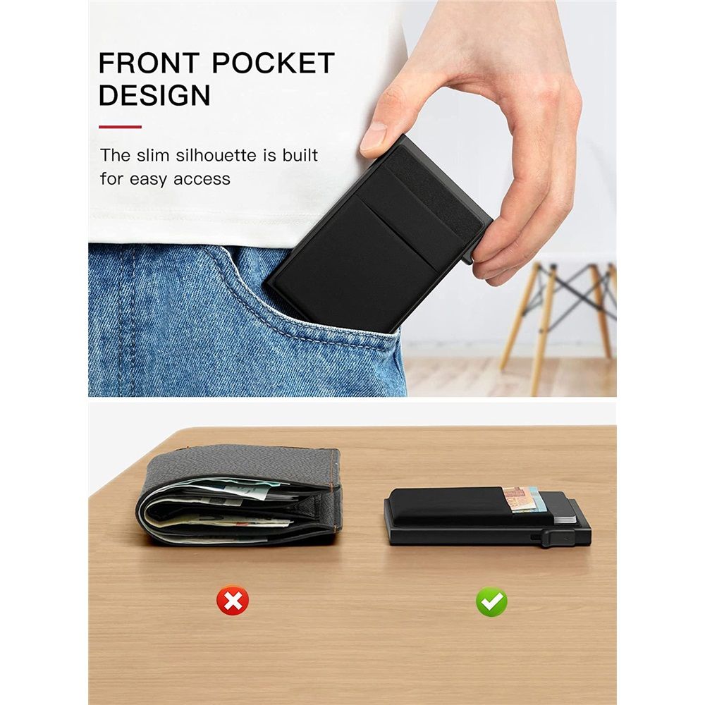 Small Slim Wallet aluminum alloy Business Card Holder for Men, Pop Up Minimalist Card Credit Wallet, RFID Blocking - Black（only one wallet）
