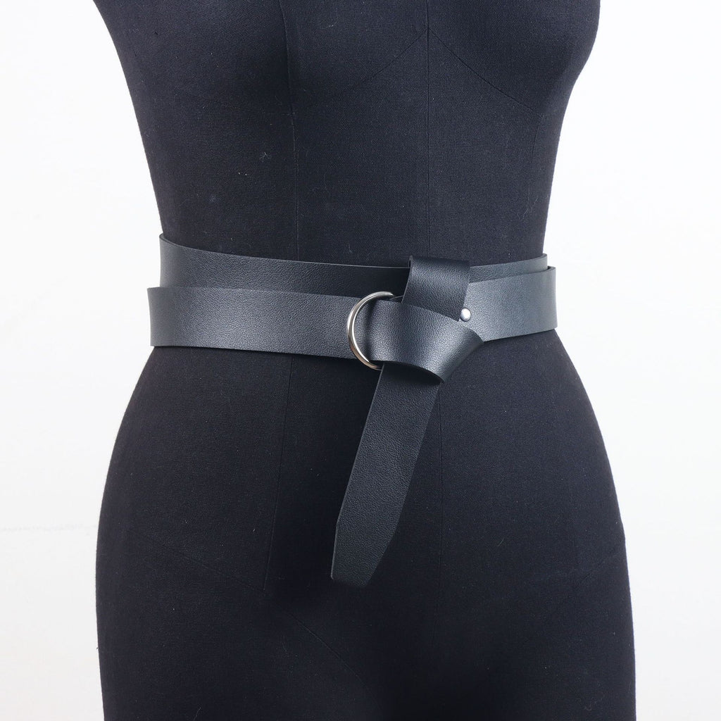Medieval minimalist Leather Belt - Leather Belt with O Ring Reenactment for Men Women, Halloween Cosplay Black