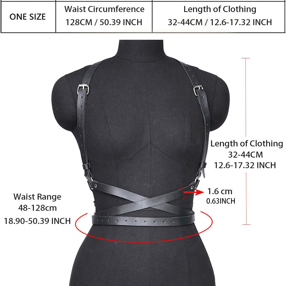 Punk Waist Belt Women PU Leather Skinny Body Adjustable Belts with Gothic Circle for Party, Nightclub, Dating