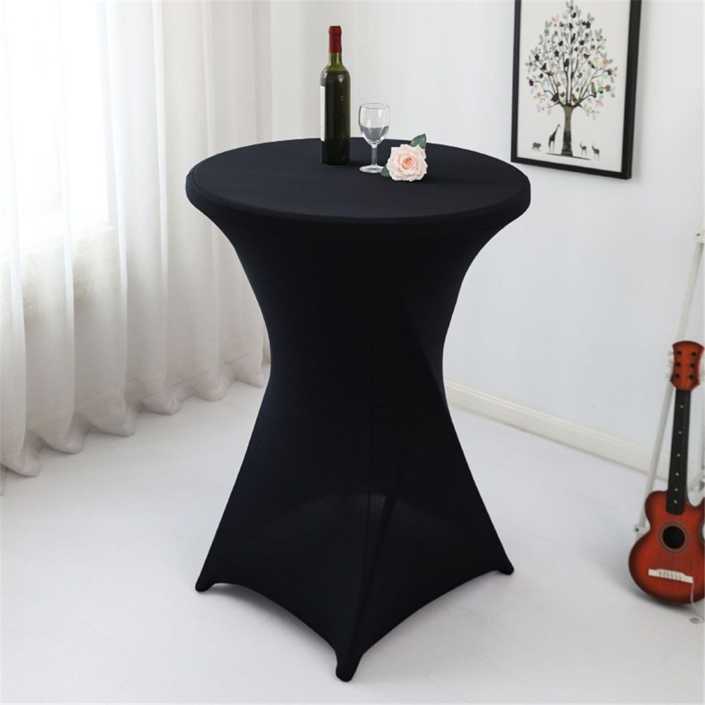24x43 Inch Black polyester Cocktail Table Cloth Fitted Round Bar Table Stretch Highboy Cocktail Table Covers for Banquet Outdoor Party Wedding Bar Round Bottom Black