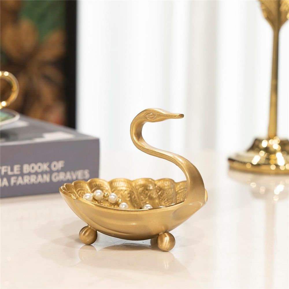 Swan Brass Jewelry Dish Tray,Gold Decorative Ring and Trinket Holder-Decorative Trinket Dish for Rings Earrings Necklaces Bracelet Watch Keys, Birthday Mother's Day Gift（only Fruit Plate）