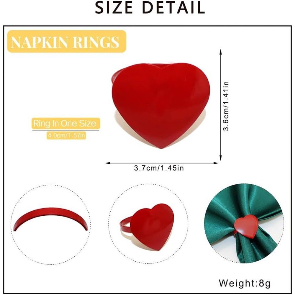 8 pack Valentine's Wedding Napkin Rings - Red Heart Set of 8, Dining Table Decoration, for Wedding Valentine's Day Birthday Party Table Decor Rings