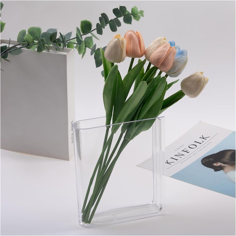 Clear Acrylic Book Vase for Flowers, Transparent Flower Vase for Home Decor, Simplicity Bookshelf Decor, Unique Stuff for Book Lovers (Clear)