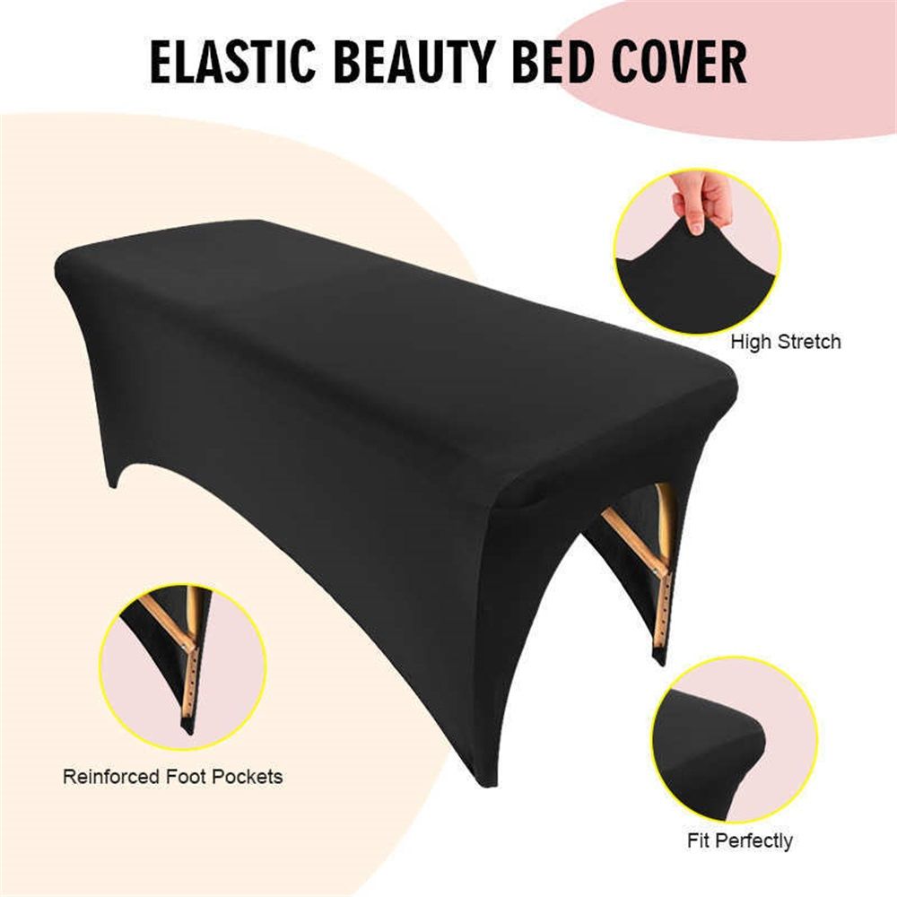 Black Bed Cover Massage Table Cover Protector with Cut-Out for Leg Room, Stretch Rectangular Table Cover for 6FT Eyelash Extension Bed/Spa Bed/Message Bed(Strong Elasticity，Only bed cover)