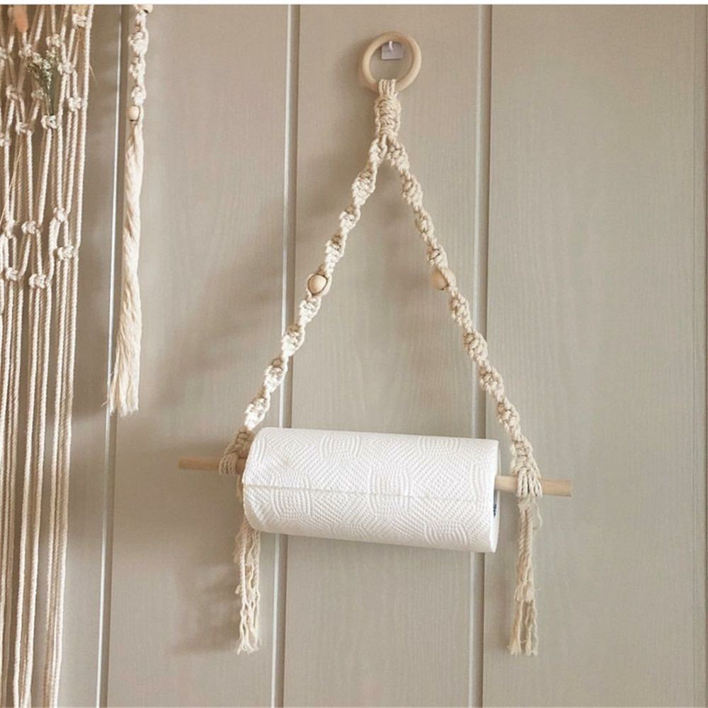 2 pack Paper Towel Holder - Paper Towel Hanging for Kitchen Bathroom, Kitchen, Washroom, Hand -Woven Home Decor Wall Hanging Shelf