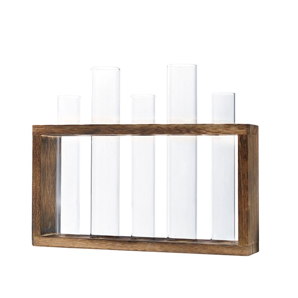 Glass Plant Propagation Station with 5 Test Tubes Planter Vase with Wooden Stand Birthday Gifts for Women Mom Plant Lovers