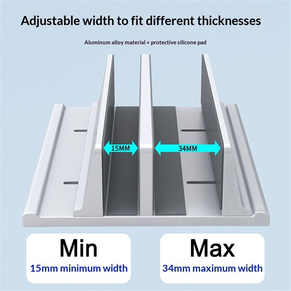 New Vertical aluminum alloy Laptop Stand, Adjustable 2 Slot Aluminum Desktop Holde, Fits Gaming Laptops (Silver)