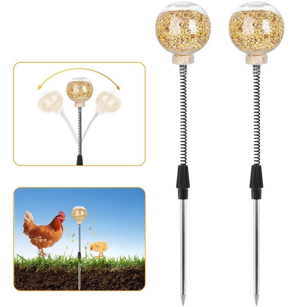 2 Pack Chicken Feeding Toy, Chicken Enrichment Toys with Spring and Ground Stake, Chicken Treat Dispenser Peck Toy for Hens Poultry Duck Birds Parrot Cat