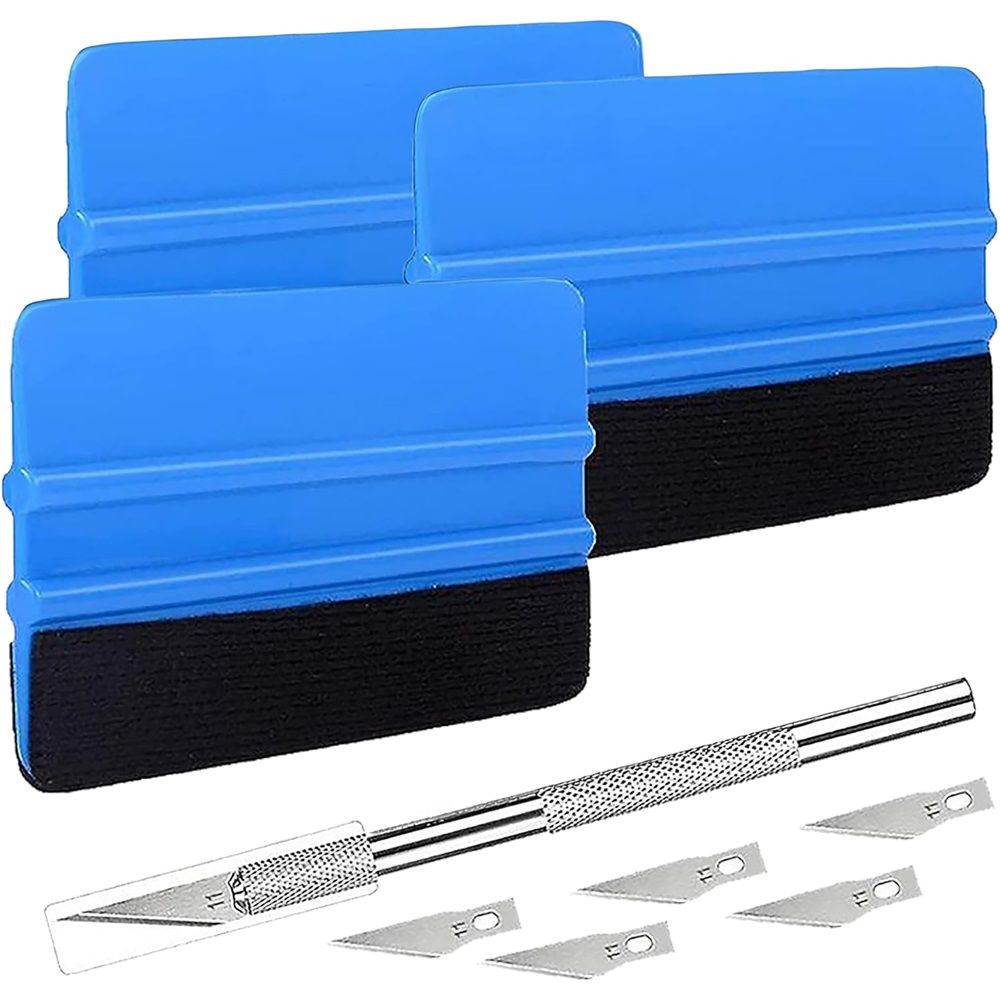 2 Set Felt Edge Vinyl Squeegee 4in + Craft Knife Car Wrap Window Tint Tool