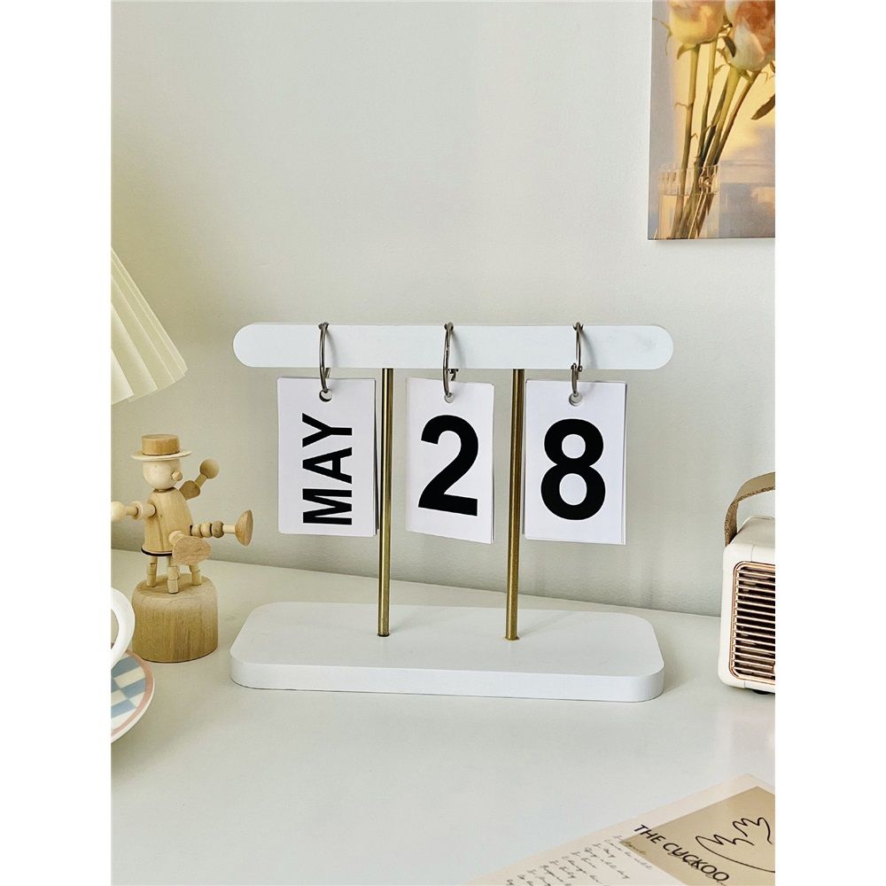 Perpetual Daily Flip Calendar for Desk Reusable Office Desktop Decor Home Accessories Photography Props (White)
