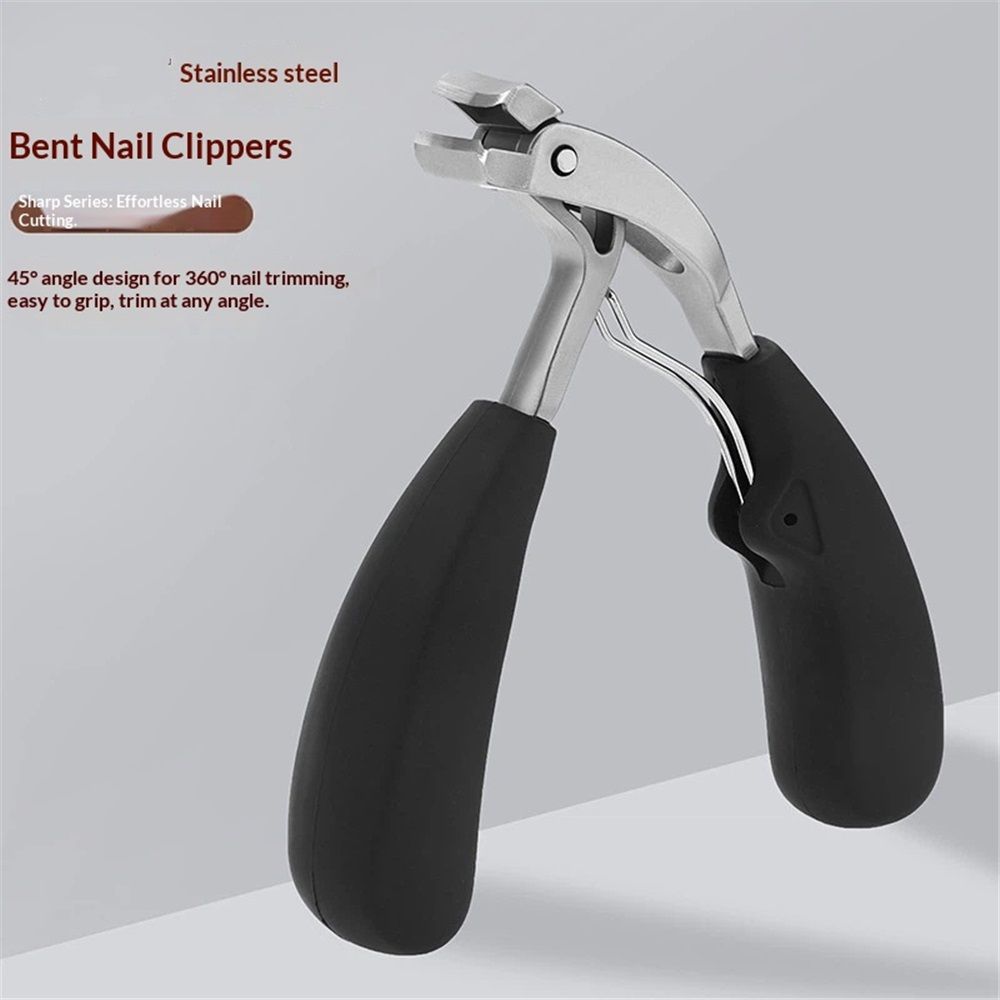 1Pcs Stainless Steel Toenail Clippers Safe Slanted Nail Clippers Cutters Scissors with Handle Professional Curved Blade Grooming Tool for Seniors