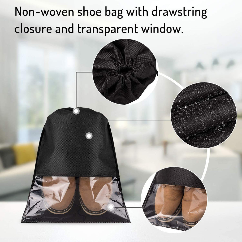 12PCS Shoe Bags for Travel - Large Dustproof Drawstring Shoes Pouch Packing Organizers for Men & Women, Black（storage bag only）