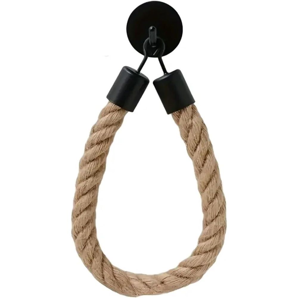 2 pack Rope Toilet Paper Holder - Self Adhesive, No Drill Required, Black, Stainless Steel and Cotton Rope