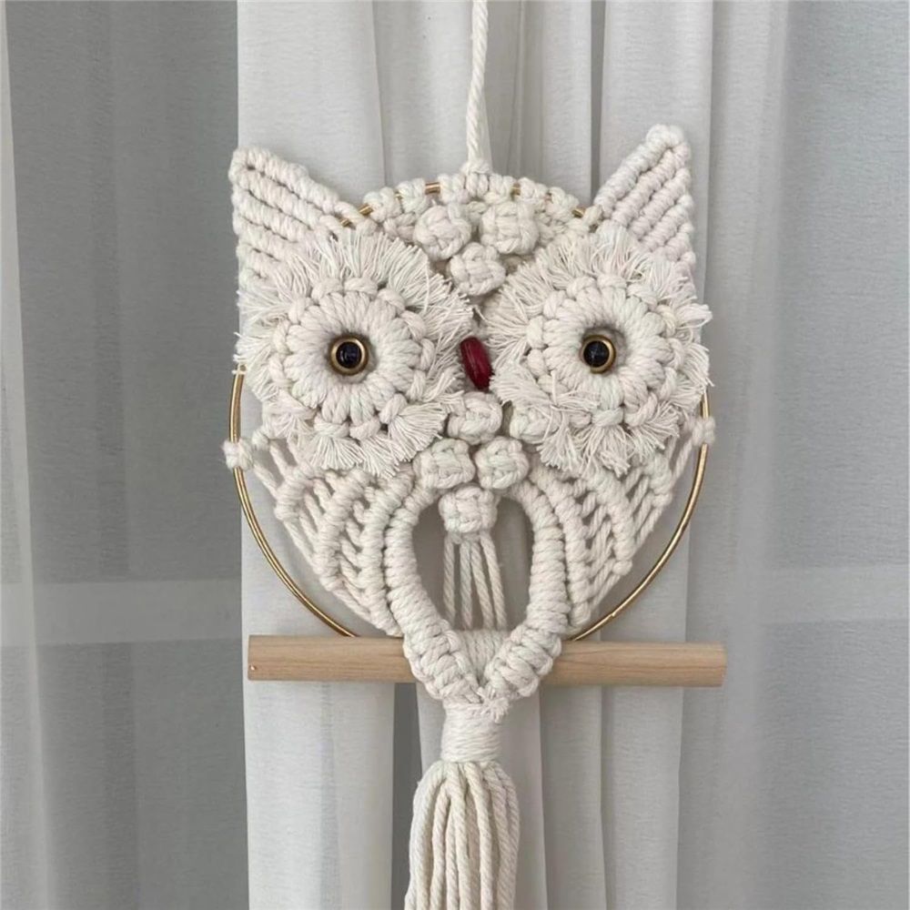 Owl Wall Hanging Tapestry - Hand Woven Boho Wall Art for Living Room, Bedroom, Home Decor (White Owl)