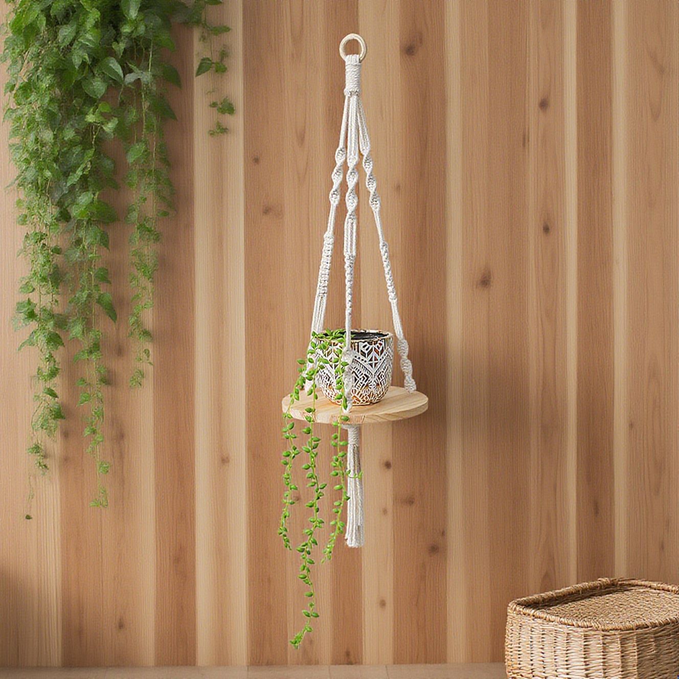 Hanging Shelf Plant Holder - Indoor Outdoor Hanging Planter Shelf Pot Holder for Morden Boho Home Decor