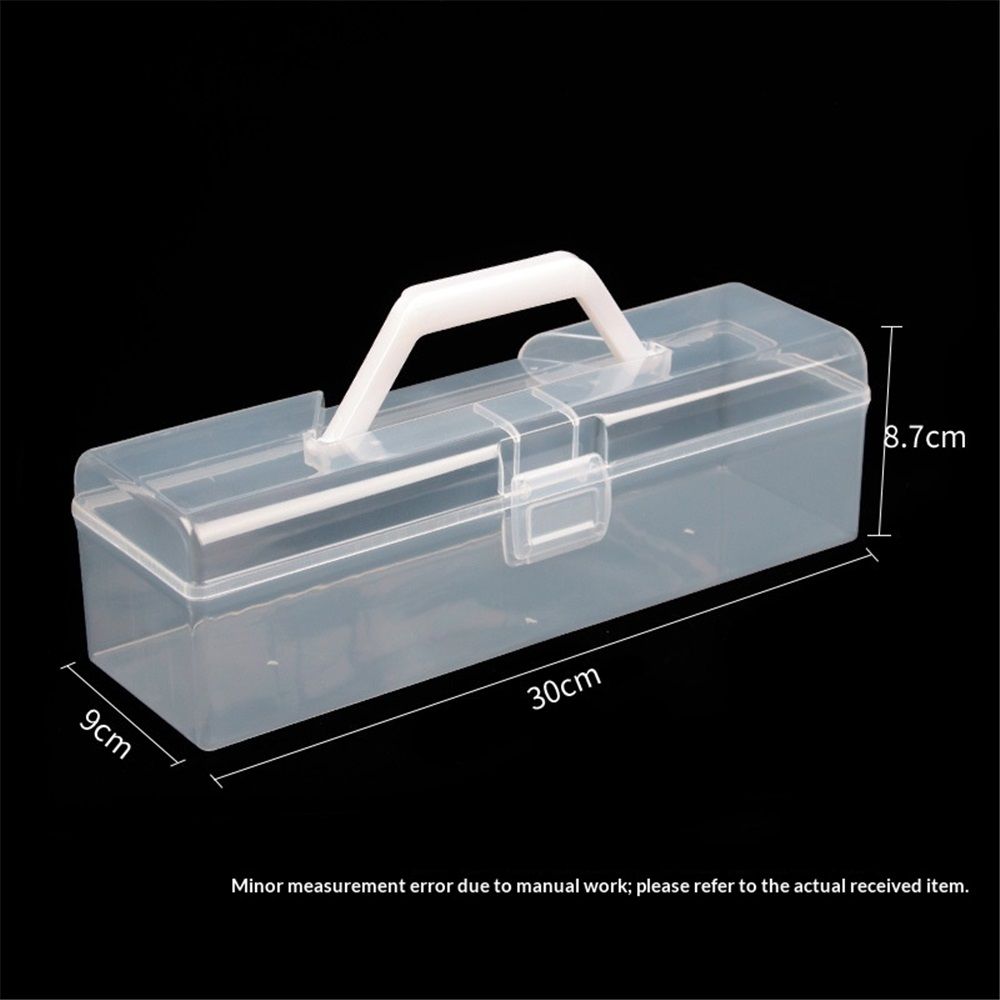 Plastic Storage Container with Lid, Clear Craft Tool Art Supply Sewing Organizer Box with Handle, Storage Bin for Paint Brush, Cards, Pencils, Crayon, Toys, Ribbons （30*9*8.7cm)