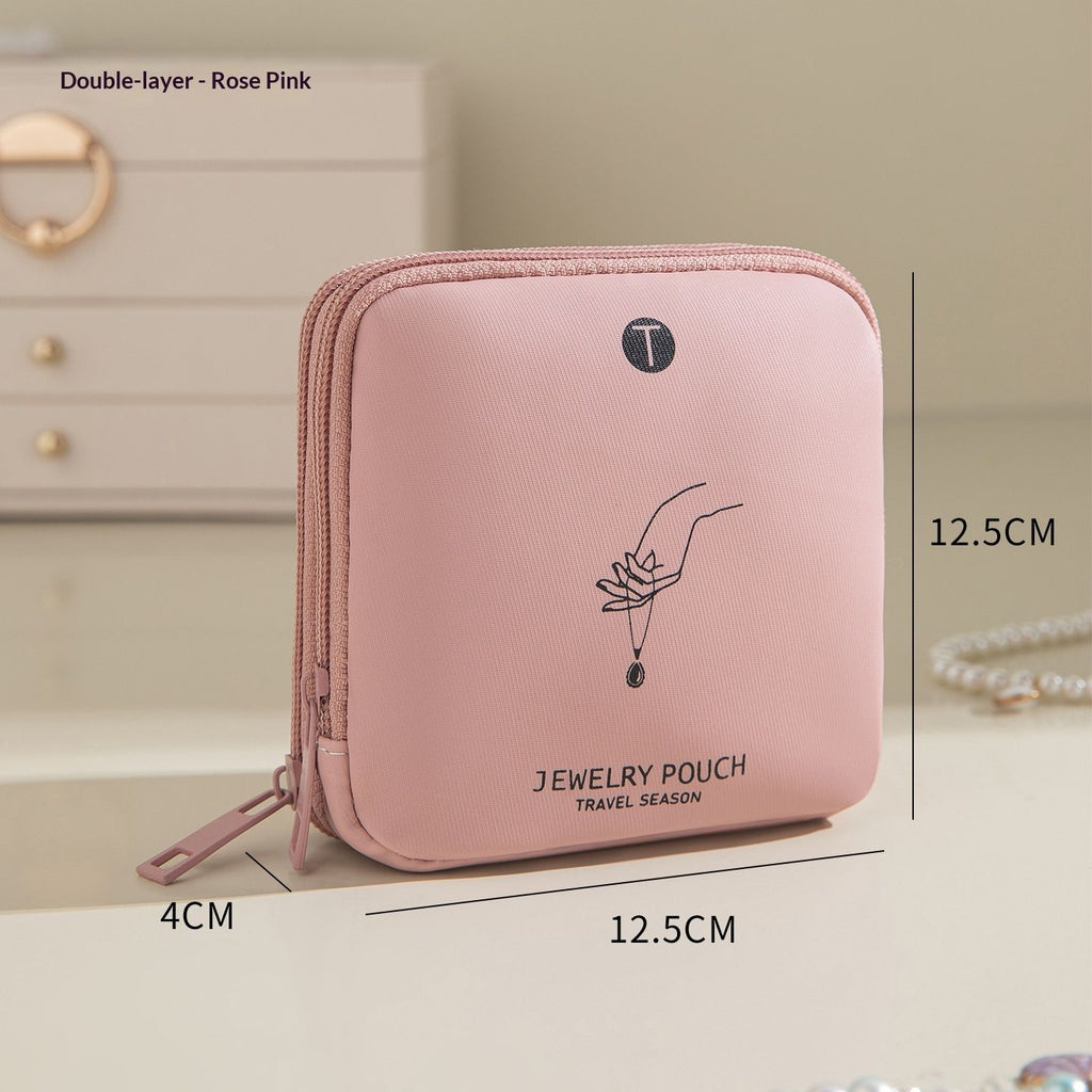 Small Travel Jewelry Case, Jewelry Pouch Bag with Zipper, Valentines Gifts for Women, Jewelry Organizer for Bracelet Bangle Rings Earring (Pink,only bag)