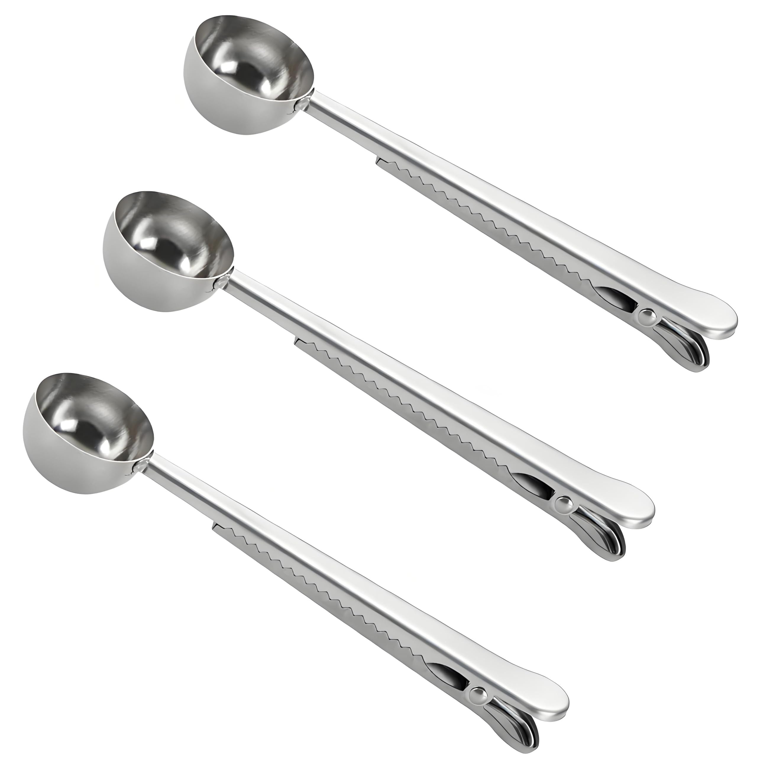 4 Pack of Coffee Scoops, stainless steel measuring scoop, with coffee bag clip, suitable for ground coffee, espresso beans, milk powder, protein powder
