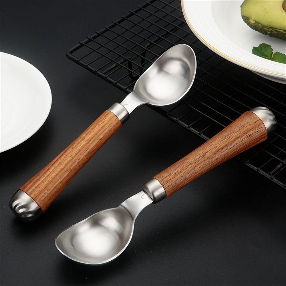 2 pack Small Cylindrical Ice Cream Scoop Stainless Steel with Wood Handle, stainless steel Ice Scoop for Freezer