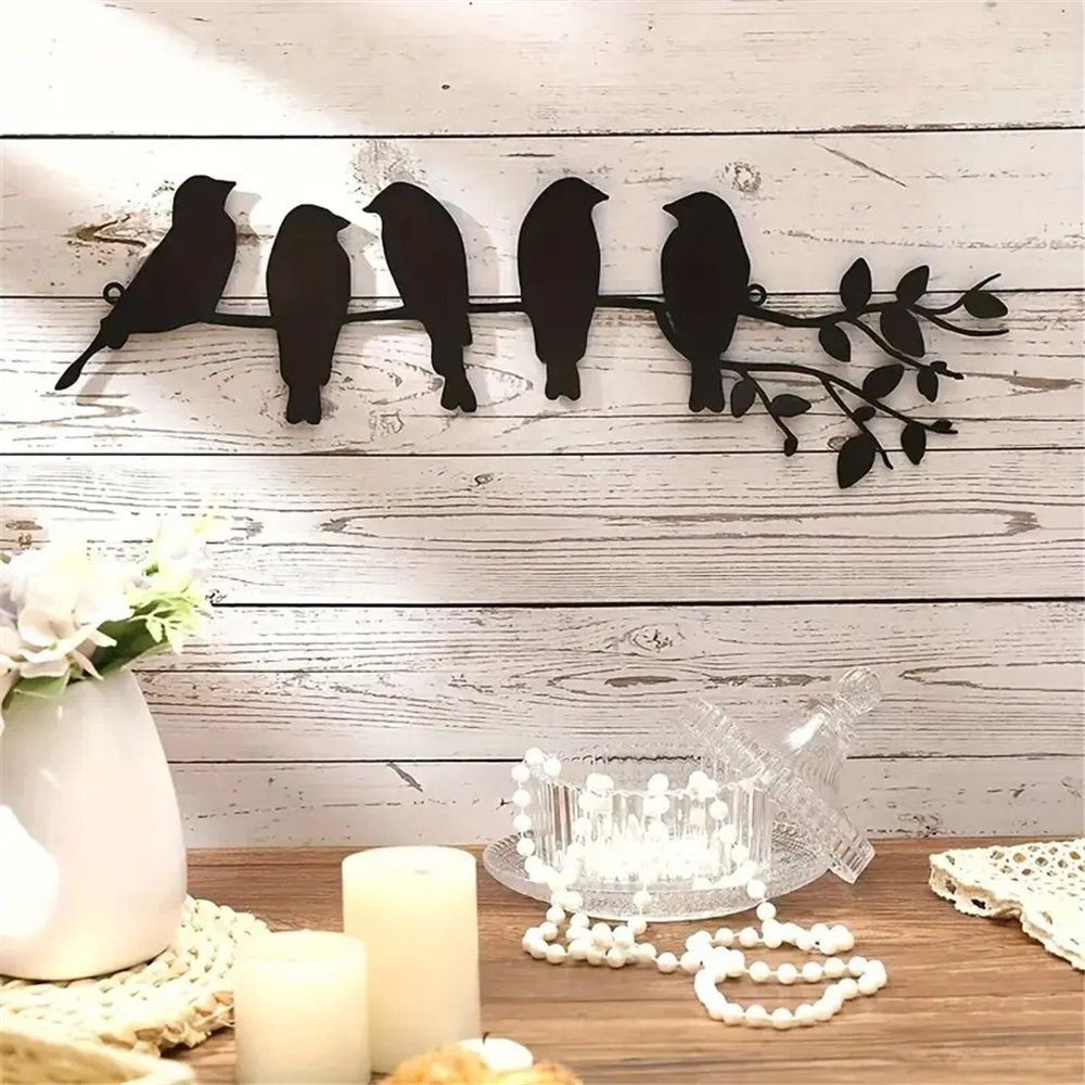 2 pack ferraycle iron Bird Wall Art - Birds on Branch with Leaves - iron Sculpture Wall Hanging Sign for Balcony, Garden, Home Decor(Black)