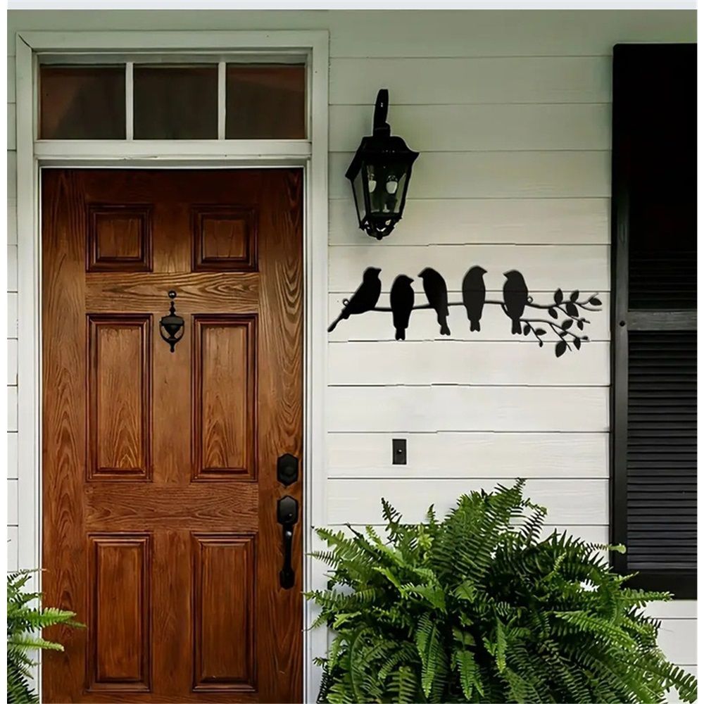 2 pack ferraycle iron Bird Wall Art - Birds on Branch with Leaves - iron Sculpture Wall Hanging Sign for Balcony, Garden, Home Decor(Black)