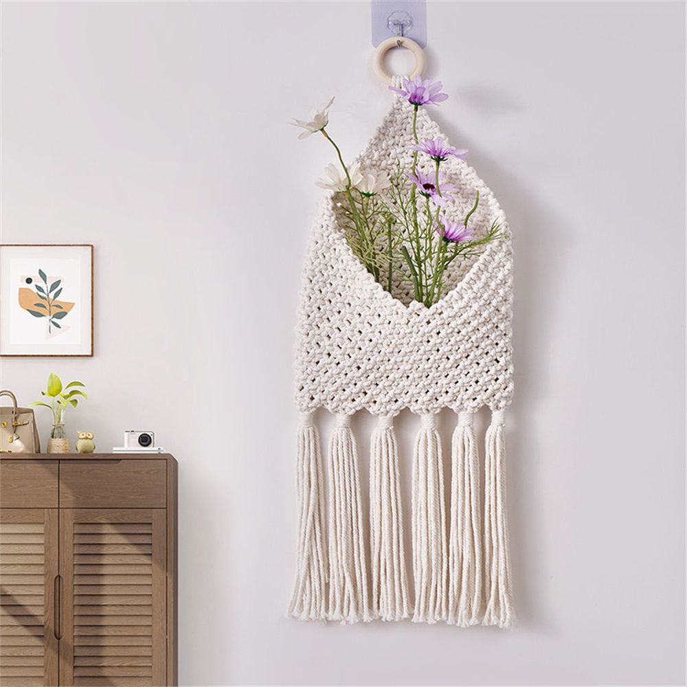 Wall Hanging Basket Decor - Boho Wall Basket Decor - Large Wall Art - Mail Organizer Wall Mount - Key And Letter Holder For Wall - White