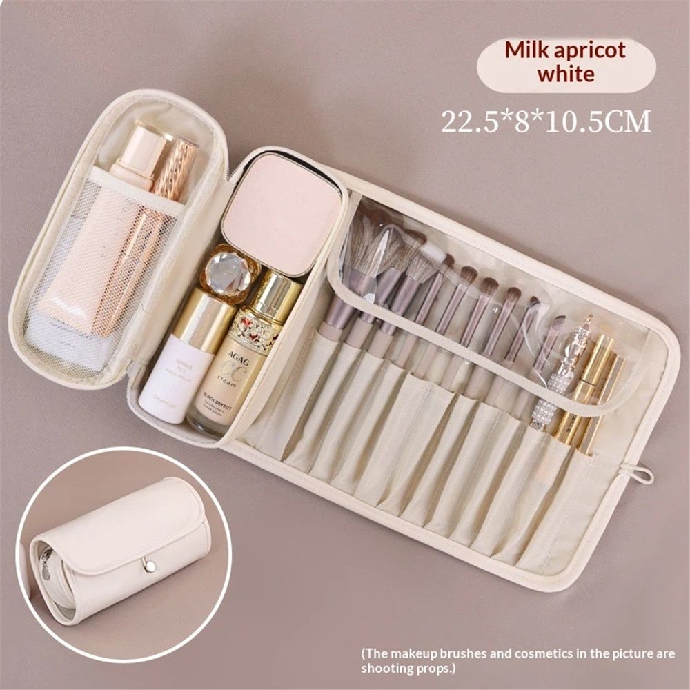 Ready Makeup Brush Organizer Bag - Multi Cosmetic Case, Makeup Brush Holder, Makeup Brush Case（milky apricot white,only bag）