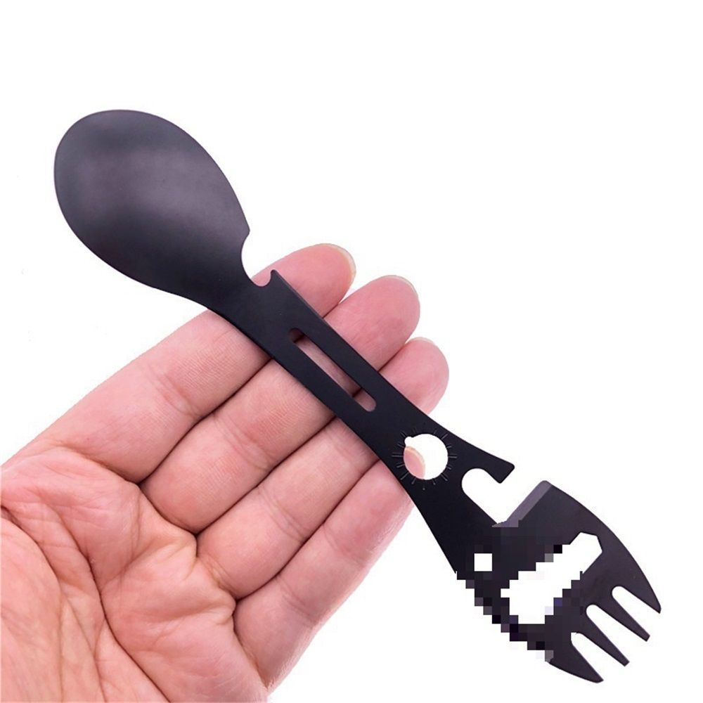 4 pack Multifunctional Outdoor Fork Spoon Detachable Tableware,10-in-1 Utility Tactical Spork, Stainless Steel Spoon & Bottle Opener, Fork & Knife, Combo Camping Utensil for Hiking(Black)