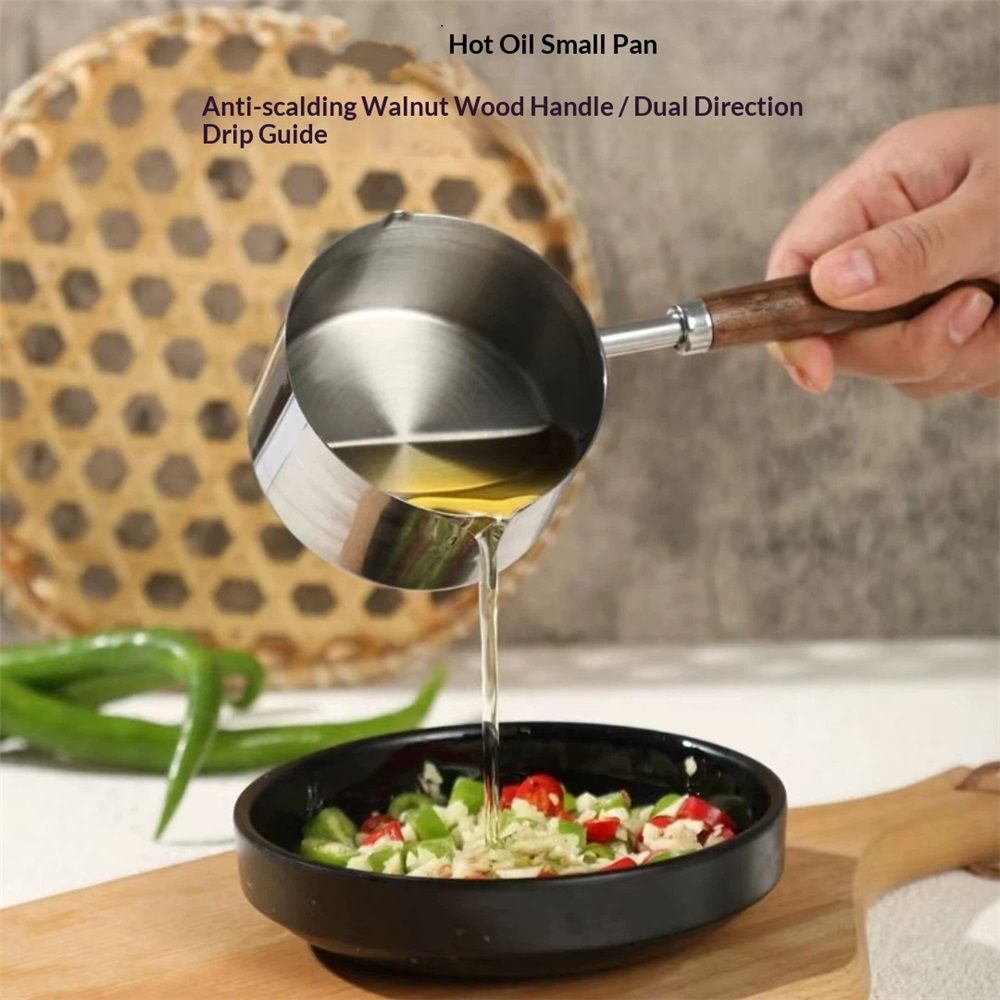 2 pack Mini Sauce Pan Cooking Pot with Wooden Handle, Stainless Steel Small Milk Pan and Butter Warmer, with pour spout,250ml