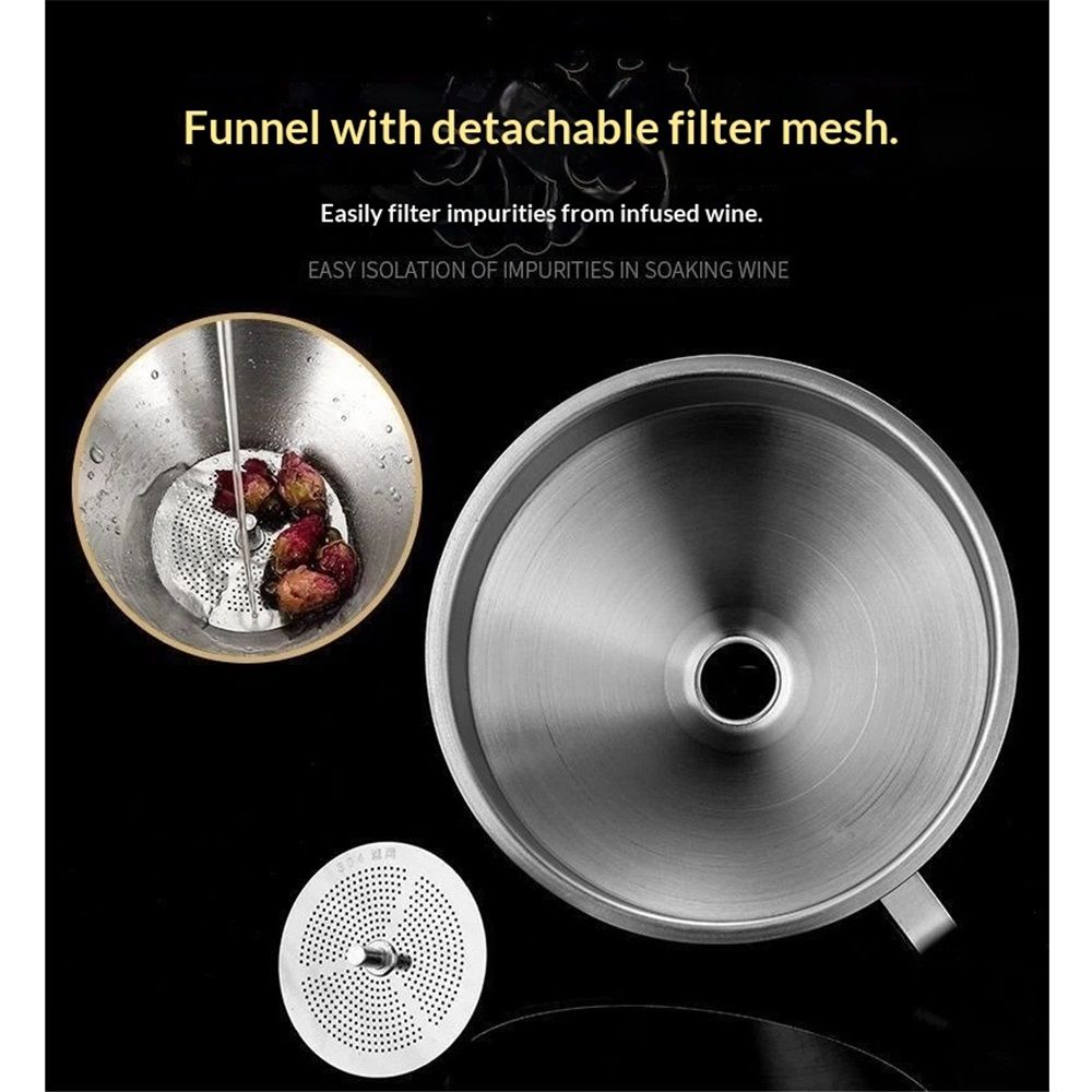 304 Stainless Steel Kitchen Funnel with Filter Strainer Wine Funnel Filter Transferring Liquid,Dry Powder Ingredients