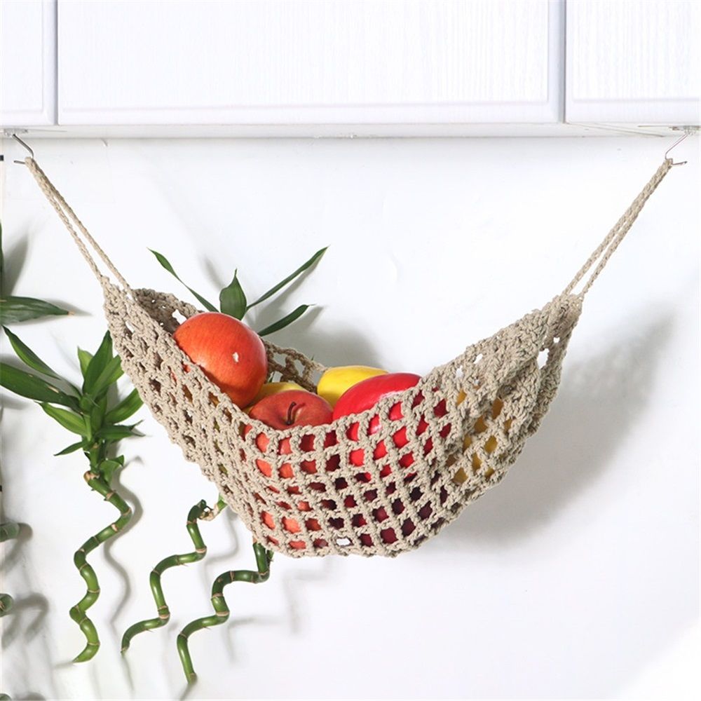 Hanging Fruit Hammock Under Cabinet - Cotton Basket Storage for Produce, Banana - Boho Kitchen Decor for More Counter Space at Home Boat Camper RV（only bag）