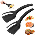 2 pack Kitchen Cooking Spatula, 2 in 1 Egg Silicone Fried Egg Grip Flip Tongs Double Sided Turner Multi Purpose Non stick Kitchen Shovel for Bread Fish Pancake Toast（black）
