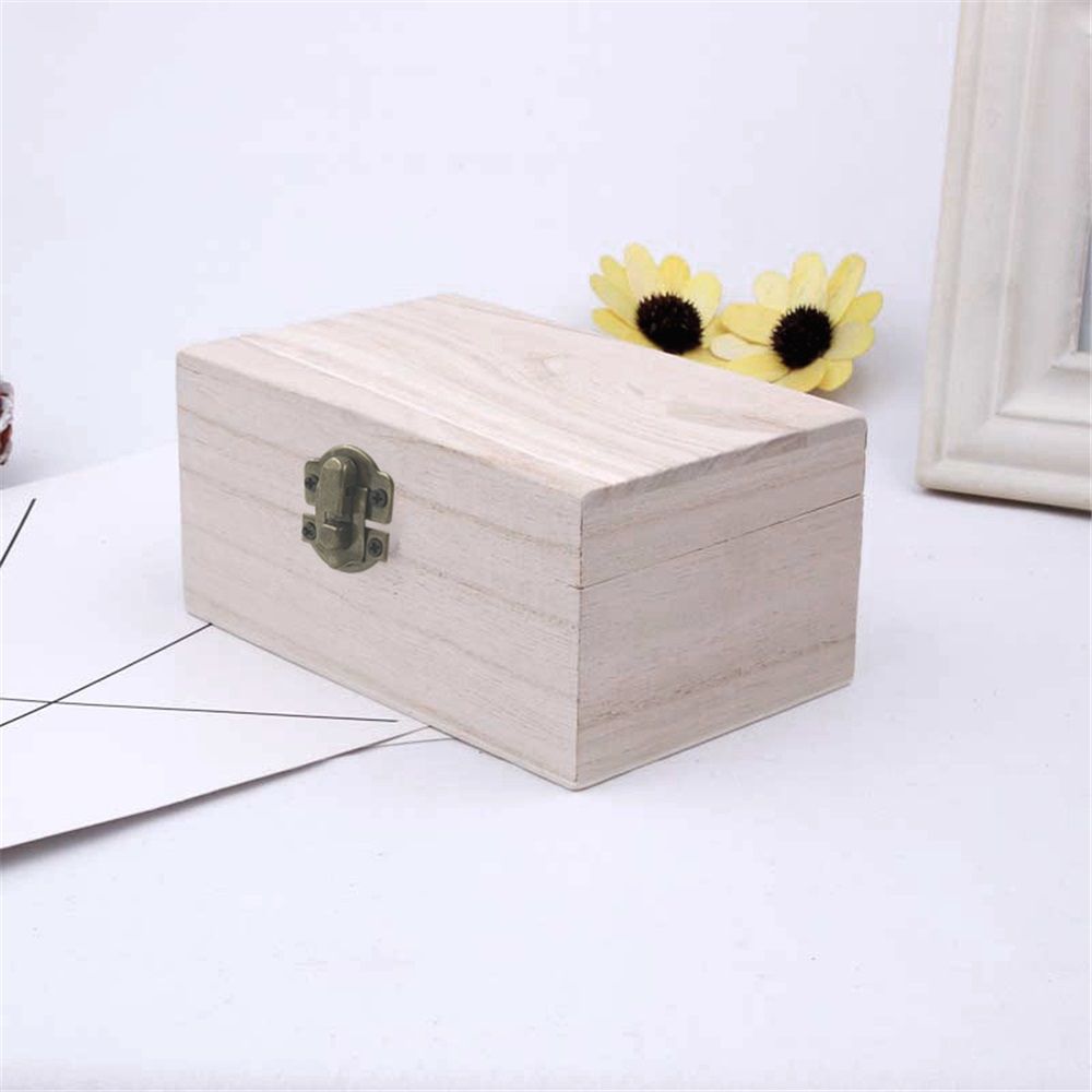 Wooden Jewelry Box Unfinished Craft Storage Organizer Compact Rectangle for Earrings Rings Beads Home Use