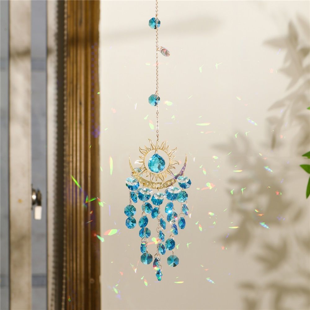 Sun Rainbow Maker for Garden Suncatchers Prisms Boho Wind Chimes, Chandelier Aurora Rainbow Glass Prisms Ornament,Window Hanging Pendant (Blue)