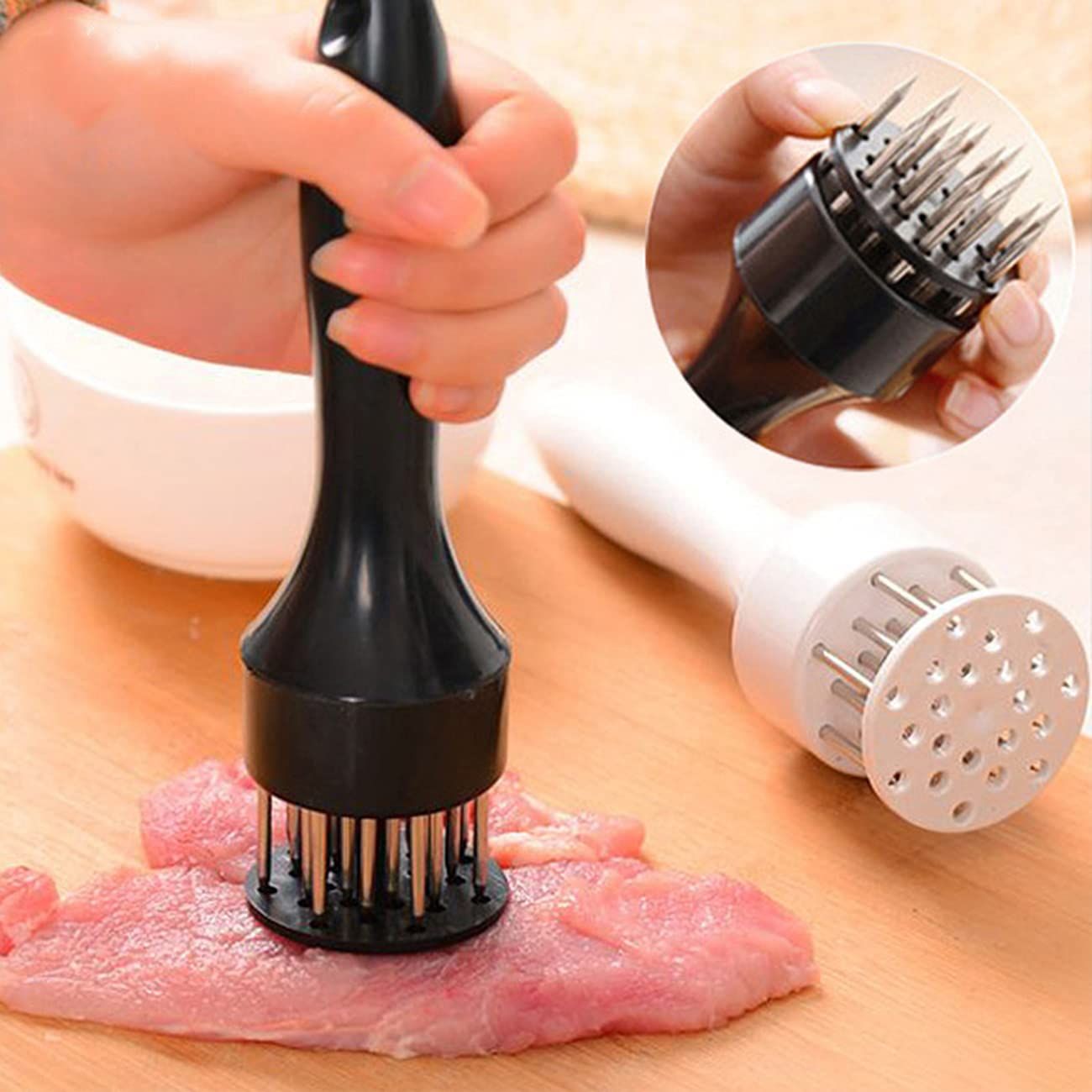 White 16-Needles Food-Grade Stainless Steel Meat Tenderizer, Household Manual Steak Tenderising Tool, Meat Piercing Breaker for BBQ Beef, Pork & Chicken