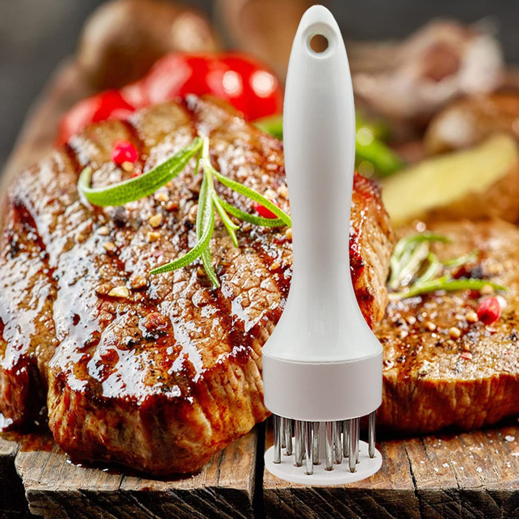 White – 21 Needles Food-Grade Stainless Steel Meat Tenderizer, Household Manual Steak Tenderising Tool, Meat Piercing Breaker for BBQ Beef, Pork & Chicken