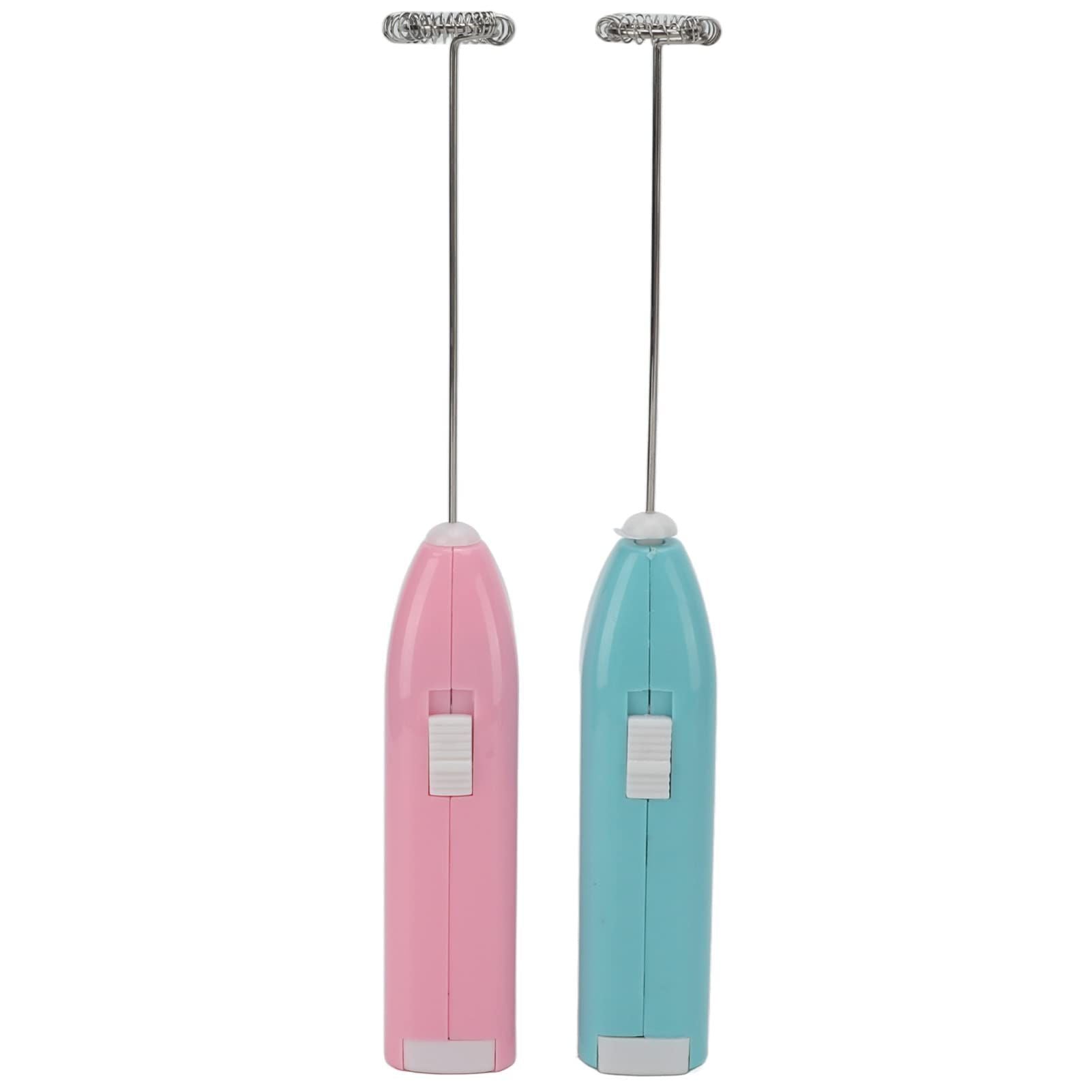 Pink electric milk frother, handheld coffee mixer, portable milk frother, suitable for lattes, cappuccinos, and home use as a whipping iron for cream.