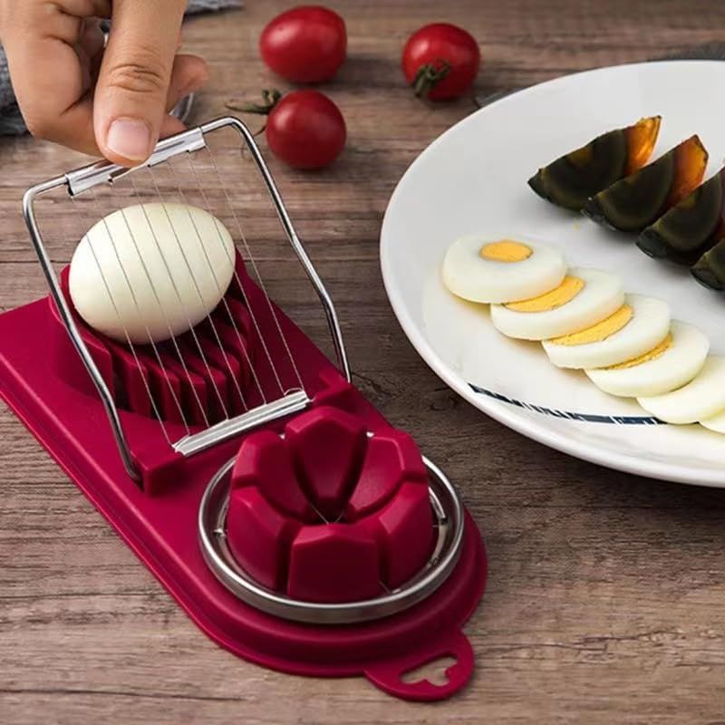 Red Generic 1pcs Egg Slicer Vertical Cut Cutter Flower Type 2In1 Boiled Egg Slicer