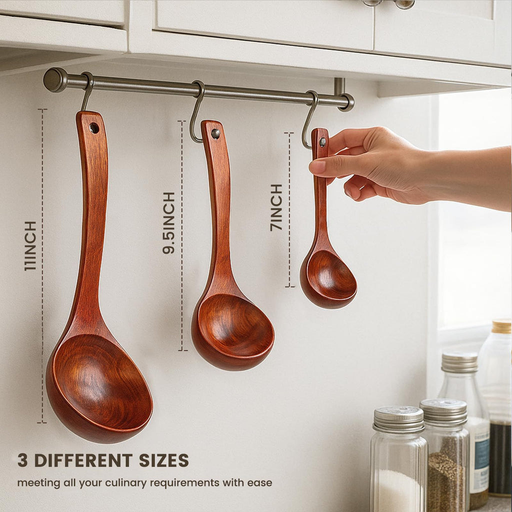 3 Pack Wooden Spoons for Cooking, Heat‑Resistant Wooden Kitchen Utensils with Long Handles, Non‑stick Cookware Safe Wooden Spoon Set for Deep Pots Bowls, Stirring Thick Stews and Serving Food