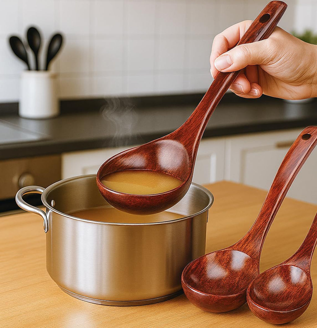 3 Pack Wooden Spoons for Cooking, Heat‑Resistant Wooden Kitchen Utensils with Long Handles, Non‑stick Cookware Safe Wooden Spoon Set for Deep Pots Bowls, Stirring Thick Stews and Serving Food
