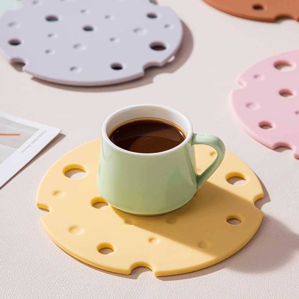 2‑Pack light‑Yellow round Silicone Trivet Mat, Heat Resistant Non Slip, 6.3x6.3x0.4 Inches, Kitchen Table Protector for Bowls Plates Cups