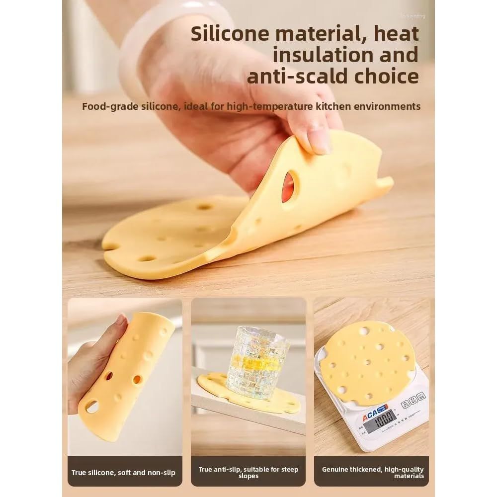 2‑Pack light‑Yellow round Silicone Trivet Mat, Heat Resistant Non Slip, 6.3x6.3x0.4 Inches, Kitchen Table Protector for Bowls Plates Cups