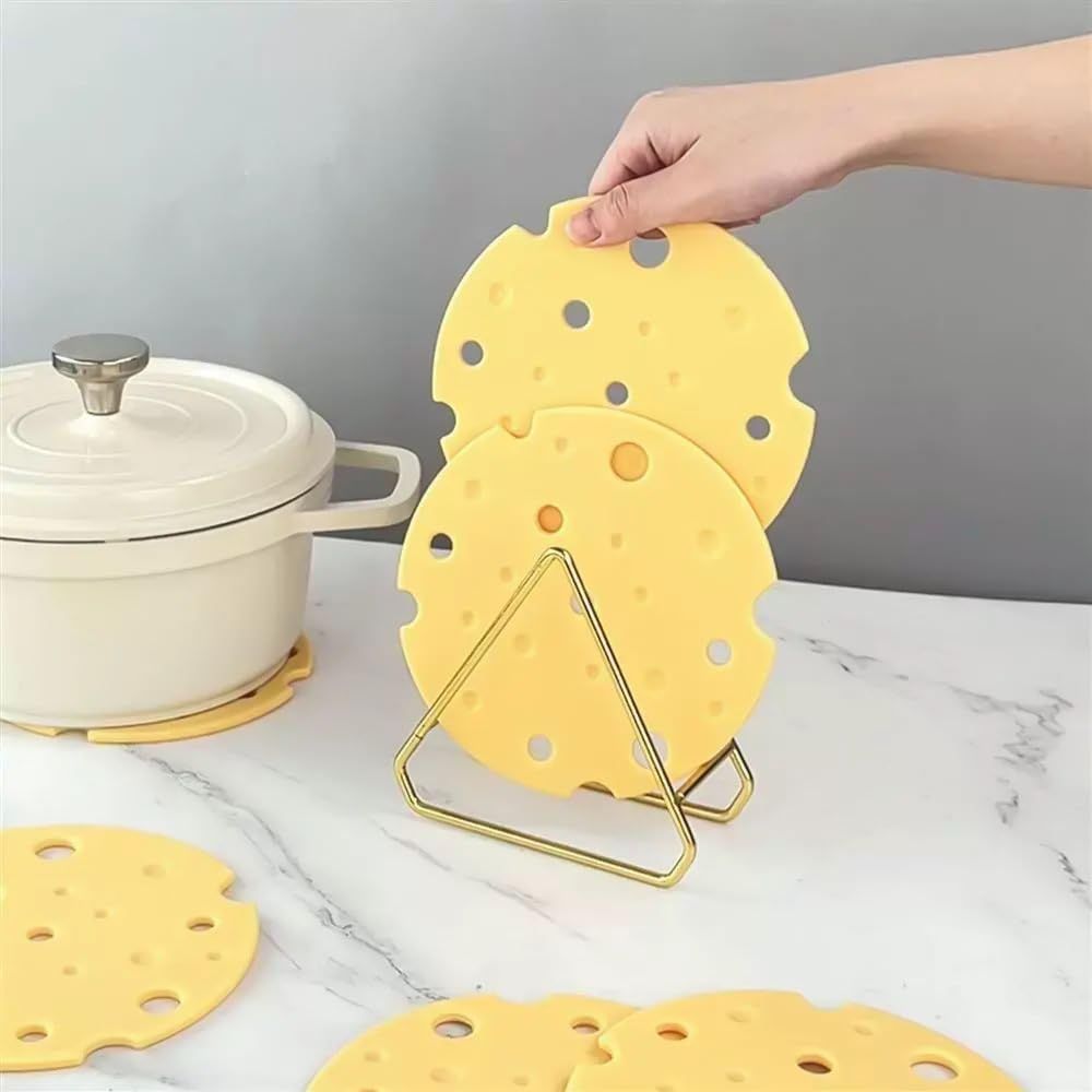 6‑Pack light‑Yellow round Silicone Trivet Mat, Heat Resistant Non Slip, 6.3x6.3x0.4 Inches, Kitchen Table Protector for Bowls Plates Cups