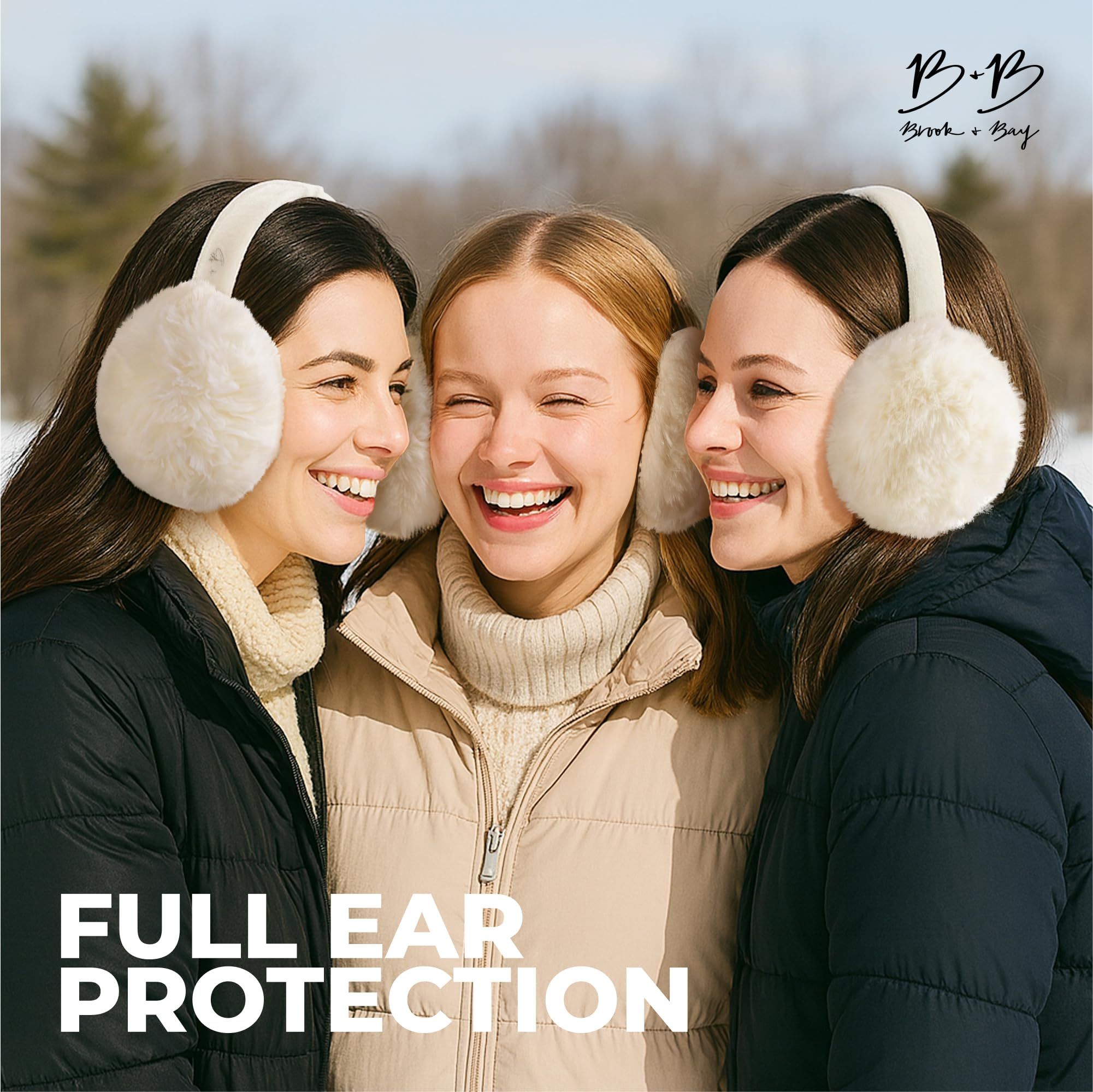 Grey fluffy Plush Winter Ear Muffs for Women, Foldable Soft Ear Warmers Windproof Thermal Earmuffs for Cold Weather Outdoor Daily Wear