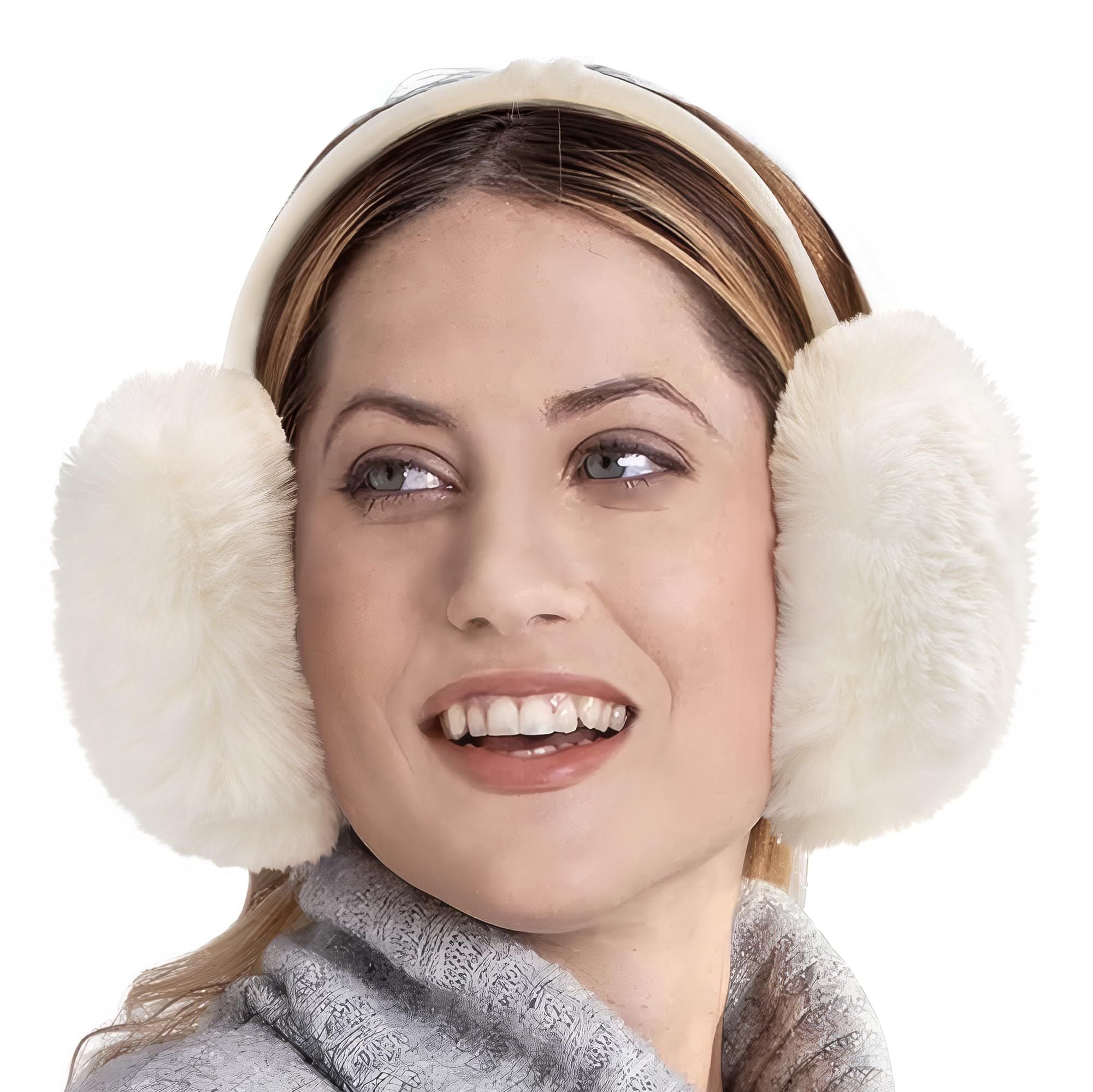 Black fluffy Plush Winter Ear Muffs for Women, Foldable Soft Ear Warmers Windproof Thermal Earmuffs for Cold Weather Outdoor Daily Wear