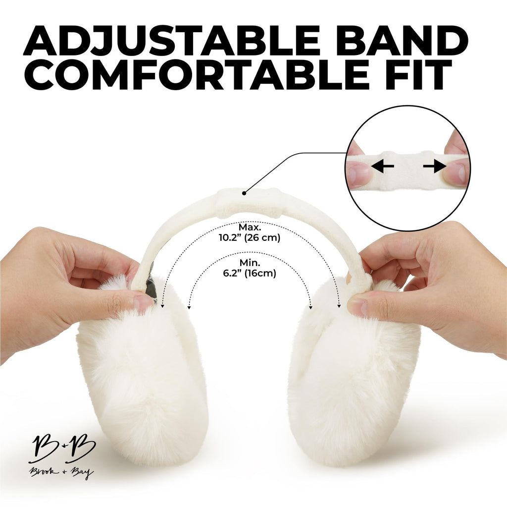 Black fluffy Plush Winter Ear Muffs for Women, Foldable Soft Ear Warmers Windproof Thermal Earmuffs for Cold Weather Outdoor Daily Wear